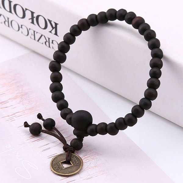 

beaded, strands jewelry bracelet natural wood copper coin buddhism women men fashion bangle gifts beads religion charms decoration, Black