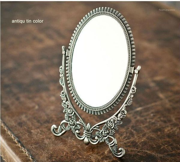 

double-face foldable retro silver/tin table decorative mirrordeskcosmetic mirror embossed frame small j020 mirrors1