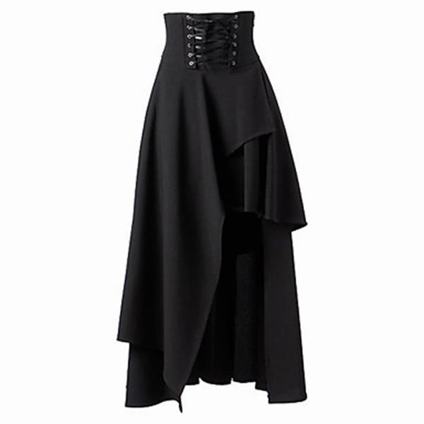 

women skirt medieval retro solid gothic court lace ruffled multilayer long sleeve color autumn winter lolita punk skirts 211112, Black