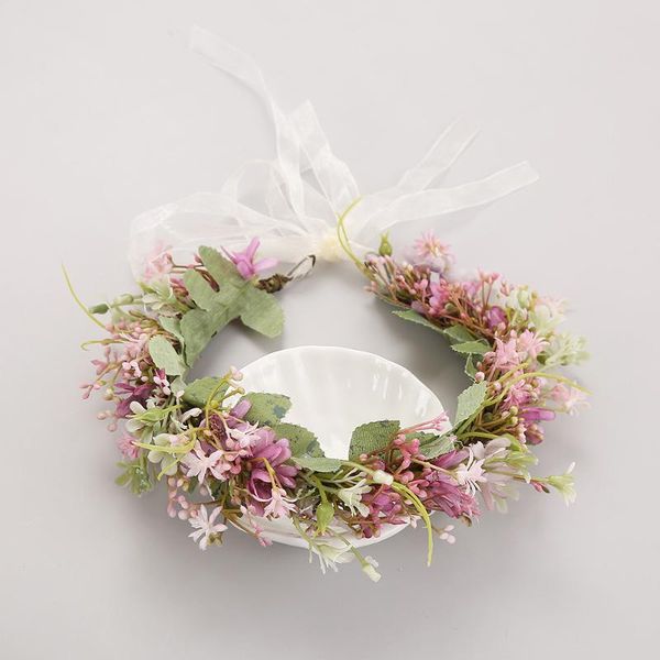 

hair accessories 2021 baby girl crown princess floral flower patchwork headdress boho bohemian wedding birthday headpiece headband wreath, Slivery;white