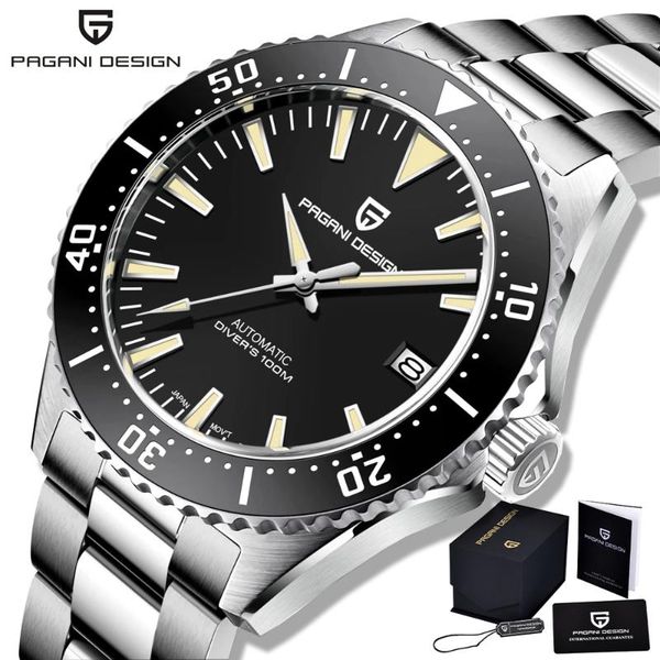 

wristwatches pagani design automatic nh35 watch men's mechanical wristwatch stainless steel super luminous waterproof, Slivery;brown