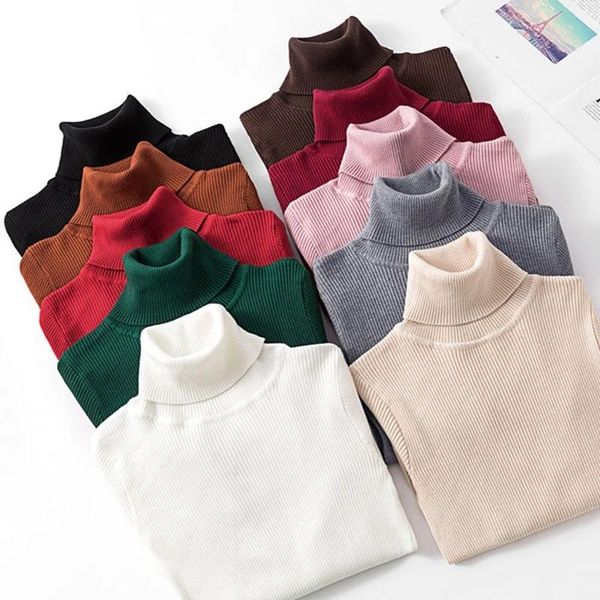 

women's sweaters 2021 autumn winter knitted sweater pullovers turtleneck for women long sleeve white black soft female jumper clothing