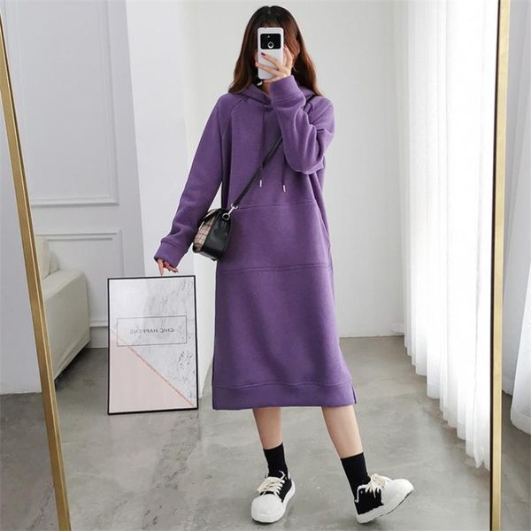 

casual dresses women high street long sleeve sweater hooded dress thick winter warm midi large size pullover vestidos, Black;gray
