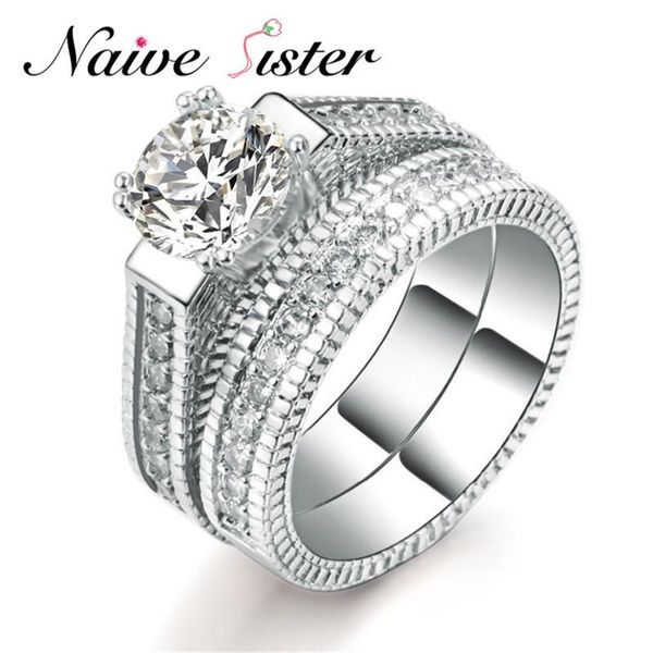 

wedding rings 2021 fashion anillos 2 rounds sets color bridal engagement for women shining zircon anel feminino, Slivery;golden
