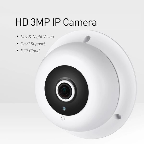

h.265 poe hd 3mp audio fisheye ip camera 1296p 1080p 3 array led ir panoramic night vision security cctv video surveillance cam