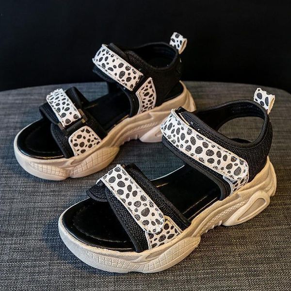 

sandals platform 2021 summer fashion wild leopard flats casual wedges shoes female thick bottom, Black