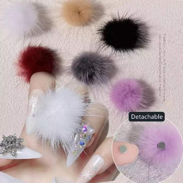 

nail art decorations 1pc magnetic fur ball for nails decoration cute soft pom detachable 3d fluffy plush, Silver;gold