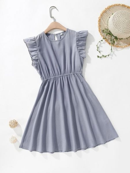 

girls ruffle trim elastic waist dress she, Red;yellow