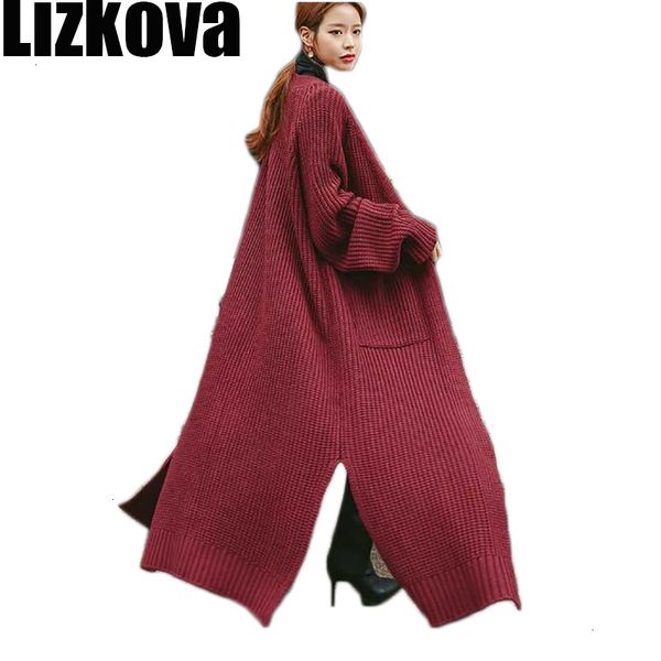 

2021 autumn female sweater long cardigan lazy oaf girls maxi wool chunky knitted loose coat sh190912, White;black