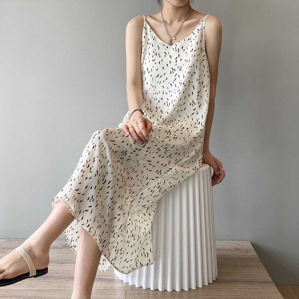 

floral printed summer dress women korean fashion spaghetti strap long 5909 210607, Black;gray