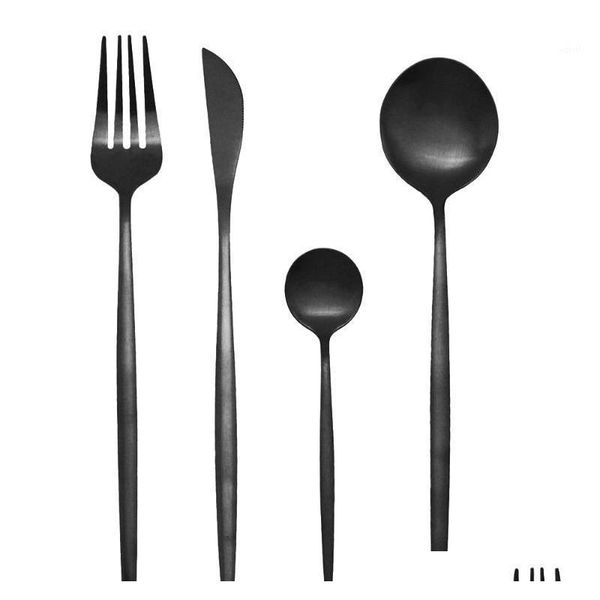 

16pcs black tableware cutlery set knife dinner spoon fork gold stainless steel kitchen flatwa jllczw ladyshome