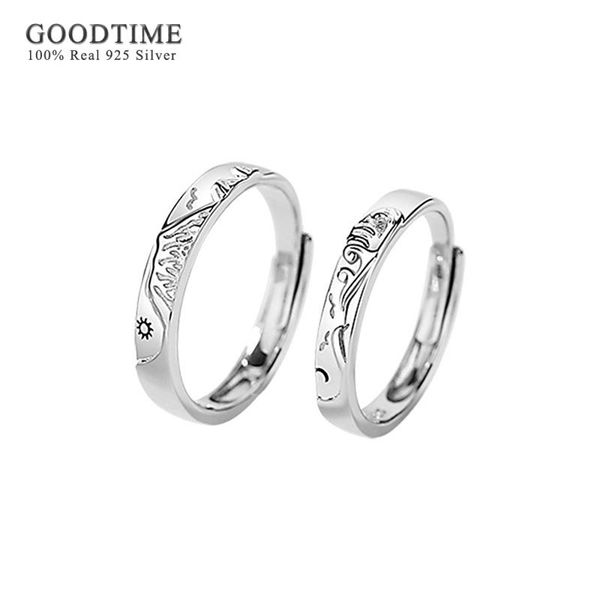 

cluster rings fashion lover ring pure 100% 925 sterling silver for women men mountain & sea sun moon couple wedding party, Golden;silver