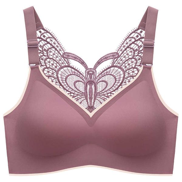 

250 kg large traceless lace butterfly back latex underwear without steel ring gathered sports sleep bra, Black;white