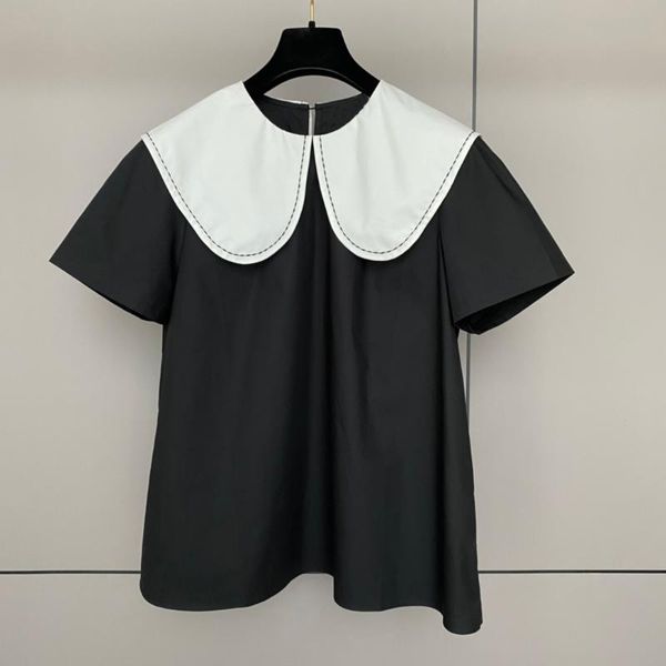 

women's blouses & shirts 2021 women short-sleeved casual black and white contrast lapel 0619