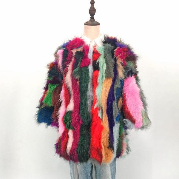 

women's fur & faux women 2021 winter fashion genuine raccoon coats female long patchwork warm jackets ladies o-neck real outwear u690, Black