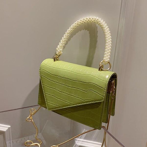 

cross body crocodile pattern pearl portable tote bag 2021 high-quality pu leather women's designer handbag chain shoulder messenger
