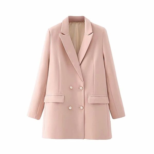 Rosa Frauen schlanke lange Blazer Jacken Mode Damen Casual Anzüge Vintage weibliche elegante Blazer Mädchen schicker Anzug 210527