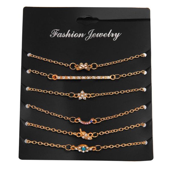 

charm bracelets 6 pcs/set women set tiny gold chains eye leaf flower bracelet femme jewelry fashion pulseira feminina 2021, Golden;silver
