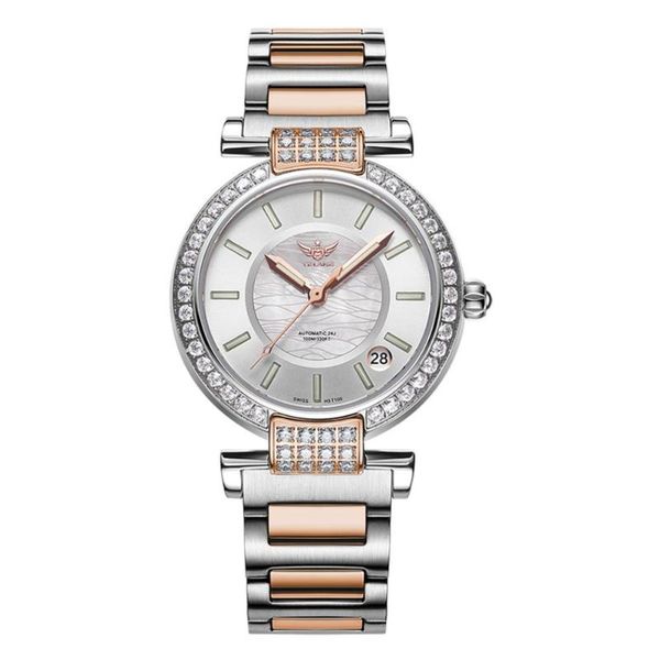 

wristwatches yelang v1026 lady austria crystal t100 luminous women steel band 100m waterproof automatic meachanical wrist watch - rosegold, Slivery;brown