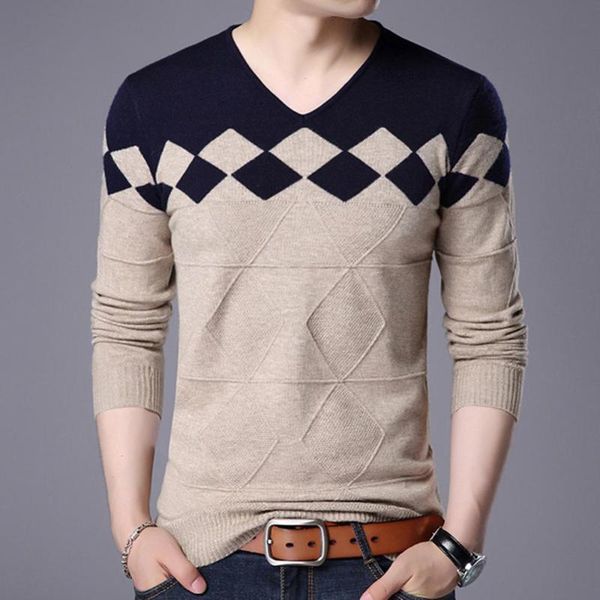 

men's sweaters 2021 cashmere wool sweater men autumn winter slim fit pullovers argyle pattern v-neck pull homme christmas, White;black
