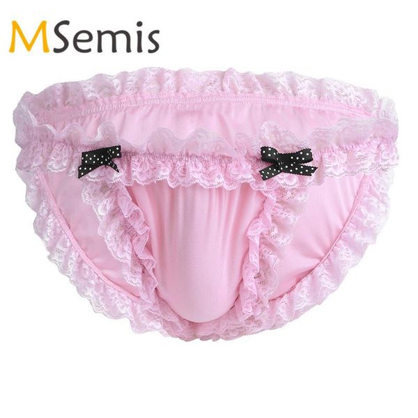 

underpants mens sissy panties lingerie floral lace gay pouch bikini briefs underwear with bow for male, Black;white