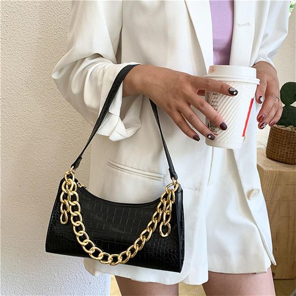 

evening bags fashion all-match women's bag crocodile pattern pu leather tote shoulder for women 2021 trendy texture zipper handbags