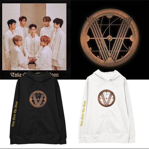 

kpop wayv take over the moon album oversized hoodie streetwear loose hooded printed long sleeve sweatshirts wy1273, Black