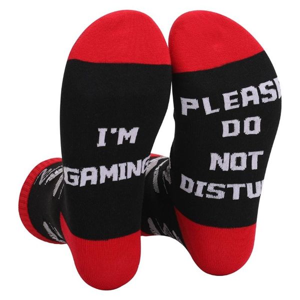 

men's socks men boy teen novelty funny gaming please do not disturb letters print contrast color casual mid tube hosiery games, Black