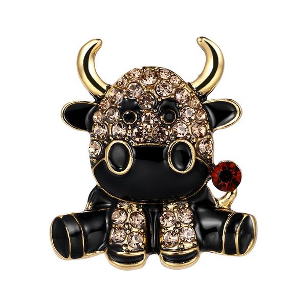 

pins, brooches weimanjingdian brand 2021 arrival antique gold color plated enameled and rhinestones bull ox metal brooch pin jewelry, Gray