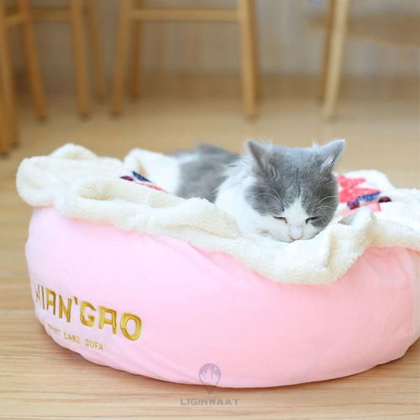 

cat beds & furniture lovely round pet bed thickened flannel warm mat deep sleeping soft nest winter for dog supplies