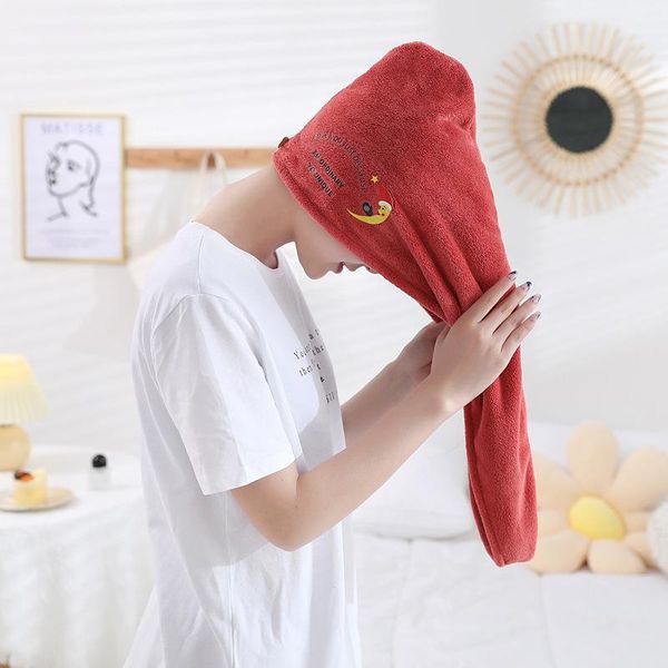 

towel cartoon moon printed quick dry hair hat soft coral fleece after shower drying wrap thickened turban head bathing tools