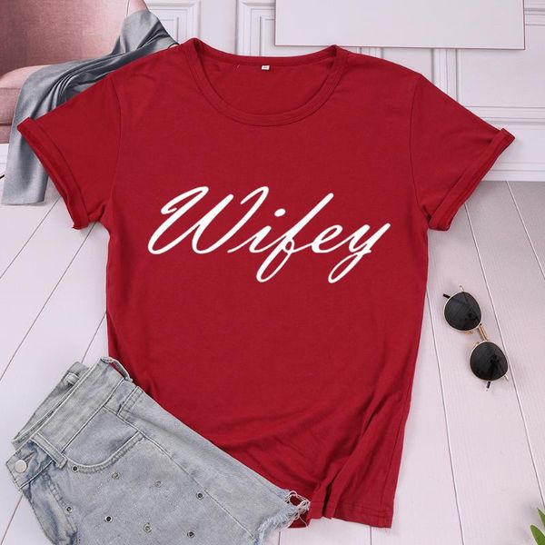 

women's t-shirt wifey gift women shirt fashion korean letter cotton plus size female clothing o neck shirts casual short sleeve tees, White