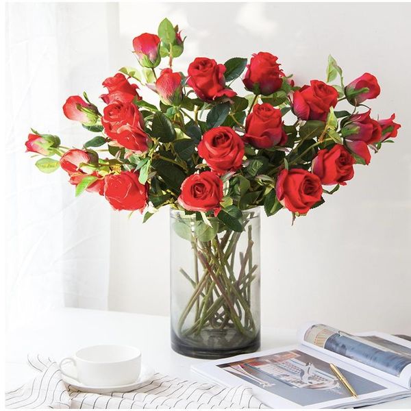 

decorative flowers & wreaths 2 heads artificial long stem wedding decoration silk rose fake plastic branches with leaves home el decor