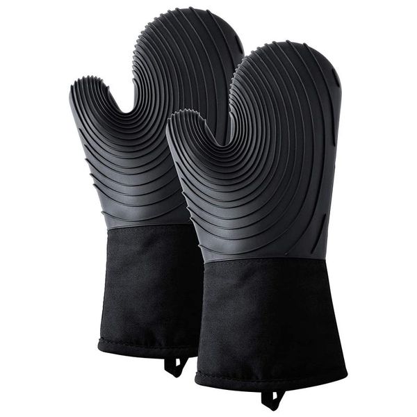 

40# 1 pair silicone oven mitts extra long flexible oven gloves with quilted liner mittens glove home heat resistant gloves