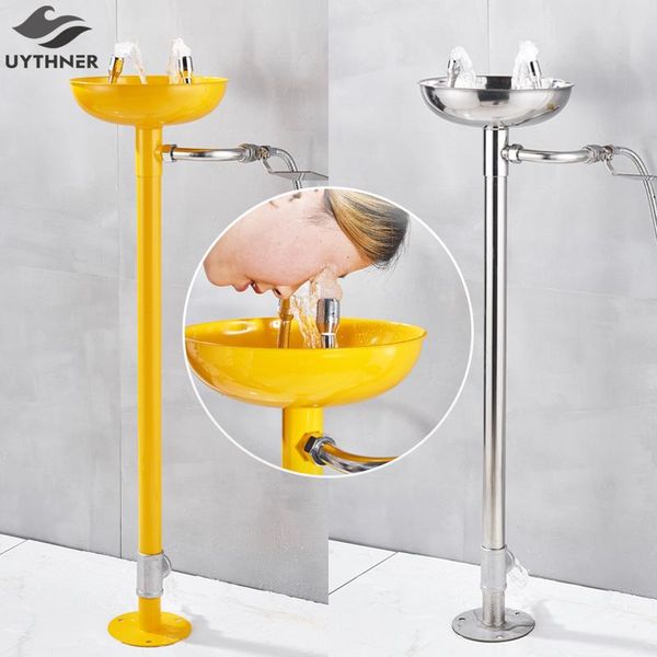 

uythner stainless steel 304 safety equipment emergency eyewash station floor mounted eye wash bowl washer fist aid tool faucet
