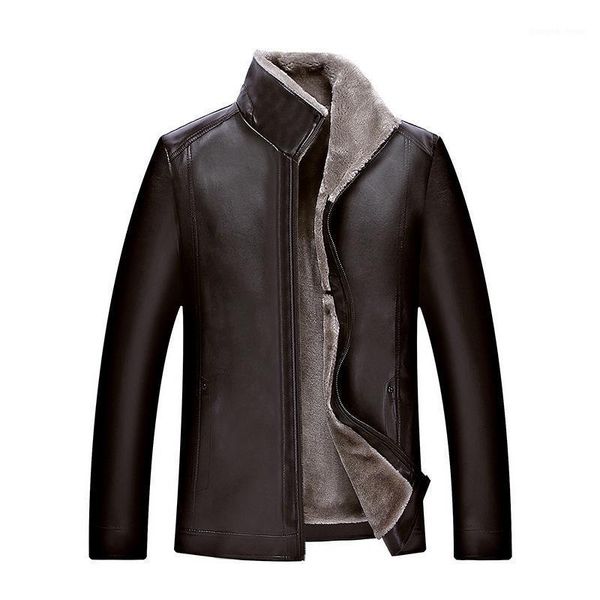 

men's fur & faux 2021 one artificial leather men shirt middle-aged plus velvet jacke winter fashion thick warm jacket, Black