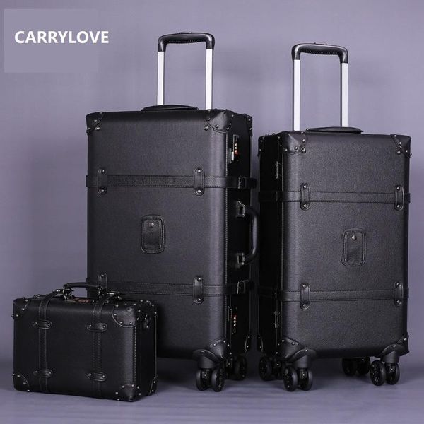 

suitcases carrylove series 20/22/24inch pu handbag and rolling luggage vintage commerce travel suitcase
