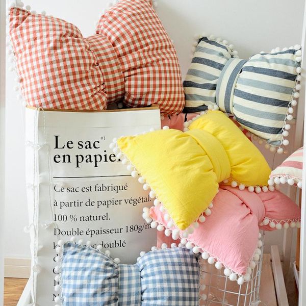 

ins creative soft down cotton bow fabric art pillow car waist pillow removable wash cotton sofa cushion