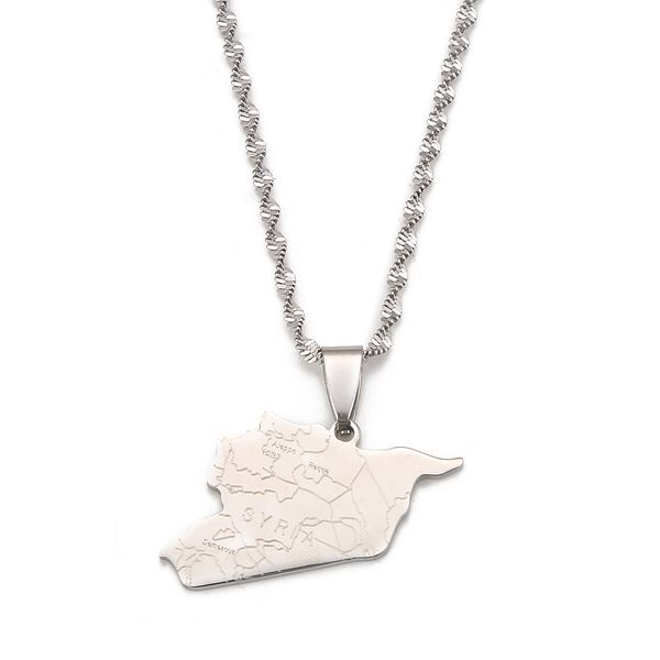 

stainless steel gold color syria map flag pendant necklaces fashion syrians map charm jewelry, Silver