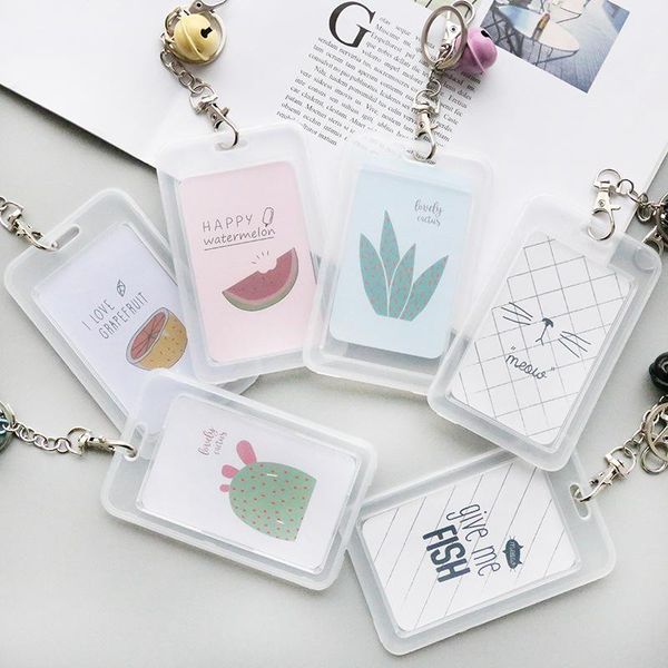 

card holders small fresh cute hard transparent sets holder anti-loss bells key ic id bus cards protective cover, Brown;gray
