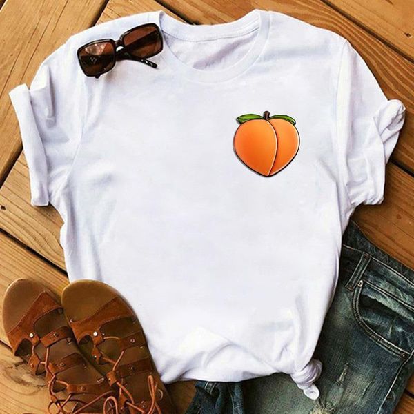 

peach harajuku funny pocket t shirts women ullzang fashion small fresh t-shirts 90s kawaii tshirt korean style tees, White