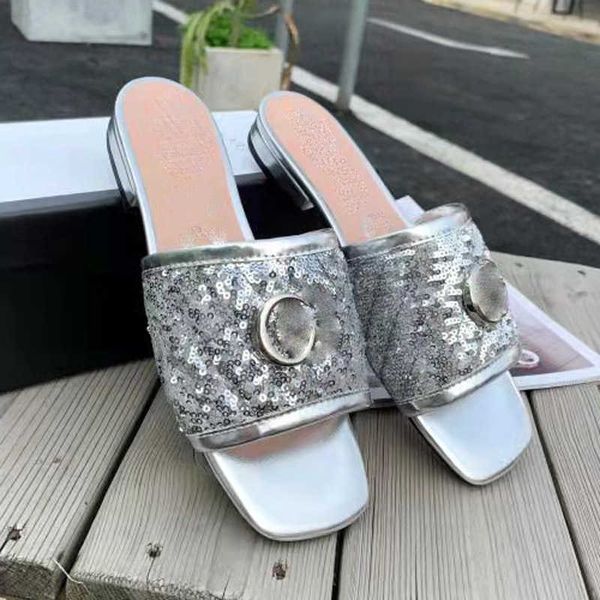 

slipper sandal designer women's sequin diamond collage casual comfortable fashion summer shoes, Black