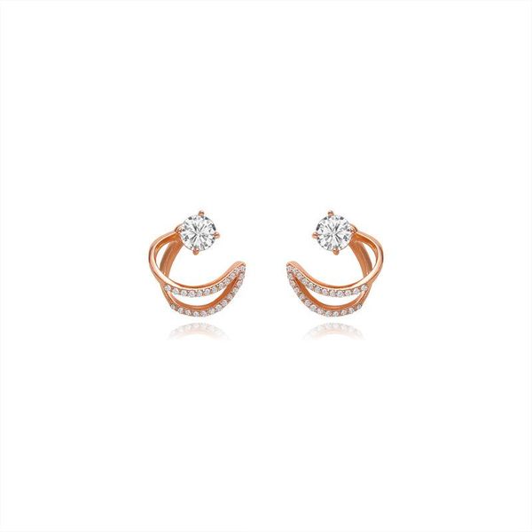 

stud bg-220 real gold-plated hollow moon zircon earrings s925 silver needle micro-inlaid sparkling diamond back hanging, Golden;silver