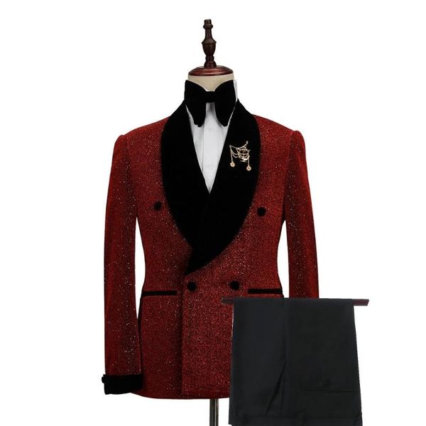

men's suits & blazers custom made red men double breasted smoking jacket tuxedos groom 2021 wedding suit costume mariage homme 2 pieces, White;black