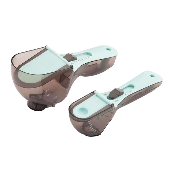 

2x adjustable measuring spoon plastic gauge spoon with scale kitchen tool scoop measuring cup with magnetic for dry or liquid