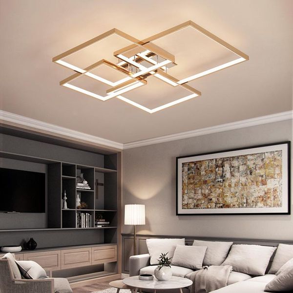 

square modern ceiling lights for living room bedroom study room gold/chrome plated 90-260v kitchen light fixtures for celling