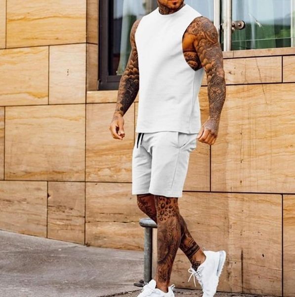 

men's tracksuits men clothing 2021 summer sleeveless vest shorts suit casual outdoor sports solid color two-piece, Gray