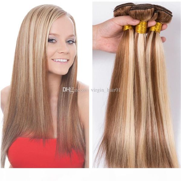 

piano human hair weave indian straight hair extensions bundles mix color honey blond 8 613 bleach blonde hair extensions, Black;brown