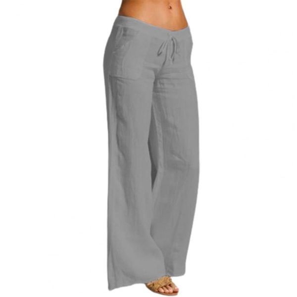 

women's pants & capris 5 color women solid wide leg drawstring elastic waist loose slacks long mid rise bottoms ladies casual trousers, Black;white