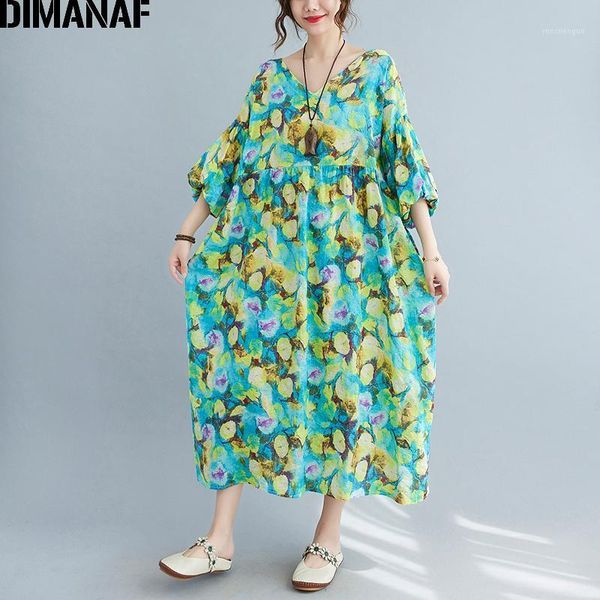 

casual dresses dimanaf 2021 plus size summer beach dress bohemian elegant sundress green floral print women vestidos lady long cotton, Black;gray